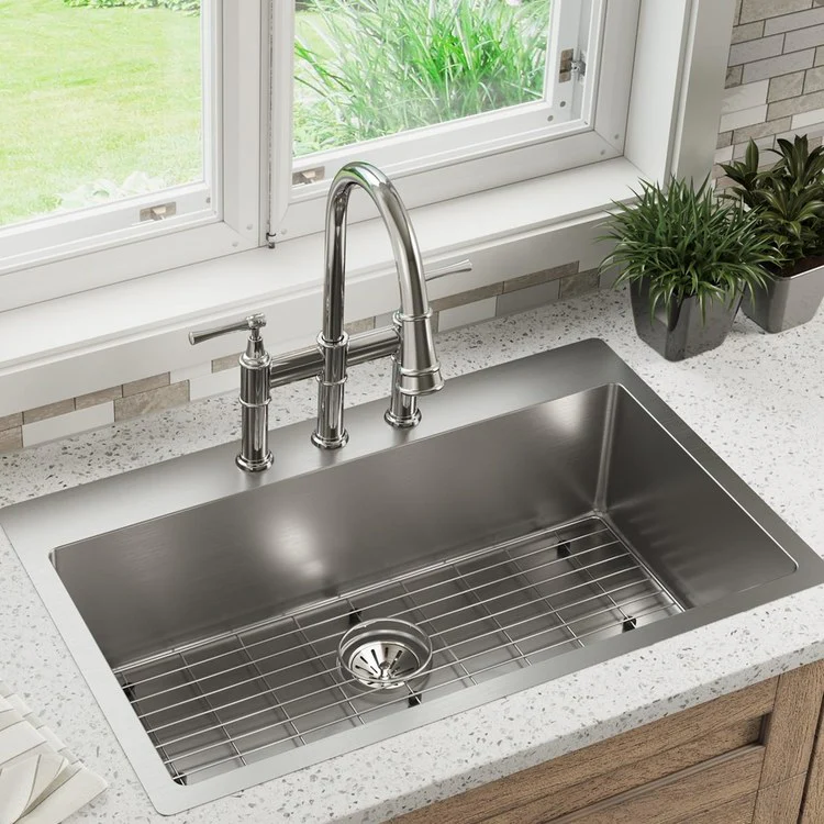 Kitchen Sink Crosstown 33 x 22 Inch Single Bowl Kit 5 Hole Polished Satin Drop-In Undermount Stainless Steel 18 Gauge - Frankwebs