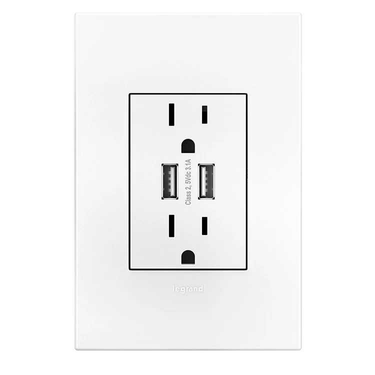Receptacle adorne Dual USB Combo 15 Amps 120 Volt White - Frankwebs