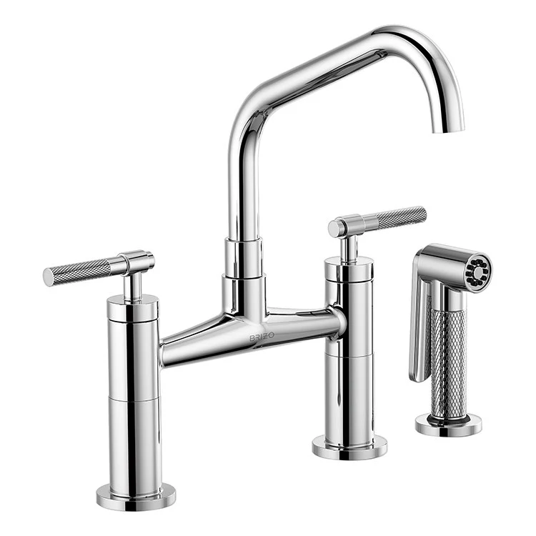 Litze Two Handle Kitchen Bridge Faucet with Angled Spout/Knurled Handle/Side Sprayer - Frankwebs