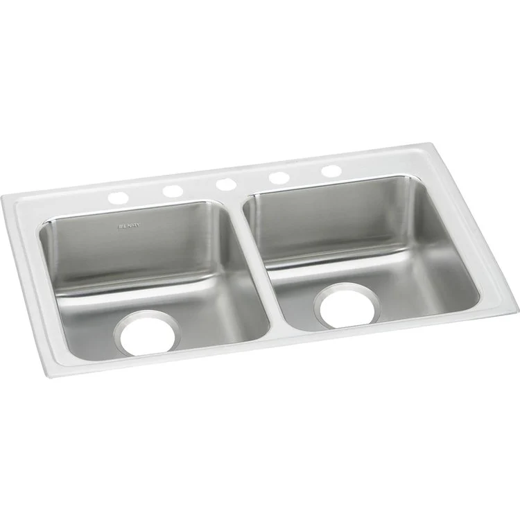 Kitchen Sink Lustertone Classic 33 x 19.5 Inch Double Bowl Equal 5 Hole ADA Lustrous Satin Drop-In Rectangle Drain Location Rear Center Depth 6-1/2 Inch Bottom Only Pads - Frankwebs