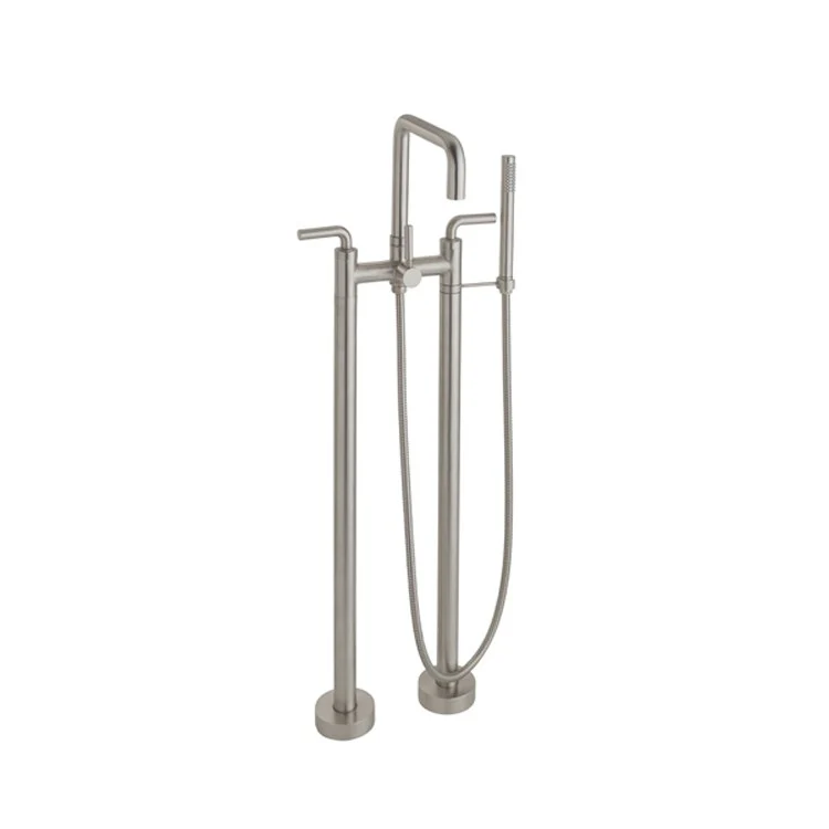 Tub Filler Bolsa Contemporary Floor Mount with Handshower 7 Inch Spread 3 Series 74 Lever ADA Polished Nickel 2 Hole - Frankwebs