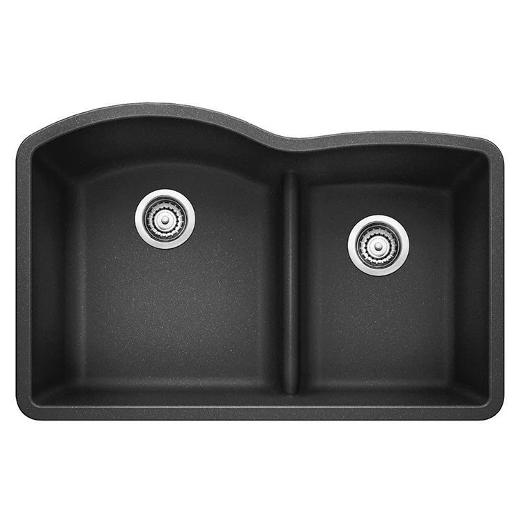 Kitchen Sink Diamond 32 x 21 Inch Double Bowl 1-3/4 Bowl with Low Divide Coal Black Undermount - Frankwebs