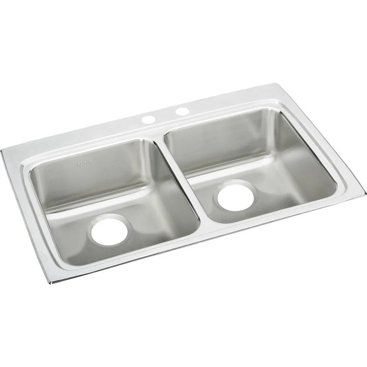 Kitchen Sink Lustertone Classic 33 x 22 Inch Double Bowl Equal MR2 Hole ADA Lustrous Satin Drop-In Rectangle Drain Location Rear Center Depth 6-1/2 Inch Bottom Only Pads - Frankwebs