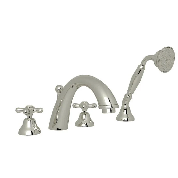 Tub Filler Verona Deck Mount with Handshower 2 Cross Fixed Spout Polished Nickel - Frankwebs