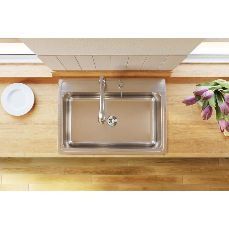 Kitchen Sink Lustertone Classic 31 x 22 Inch Single Bowl with Perfect Drain 4 Hole Lustrous Satin Drop-In 11-5/8 Inch - Frankwebs