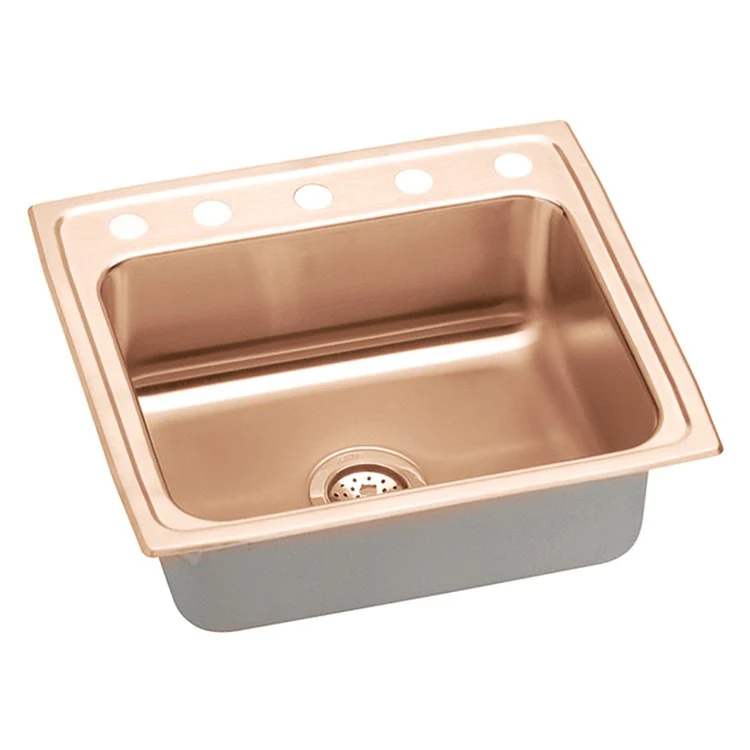 Kitchen Sink 22 x 19.5 Inch Single Bowl 5 Hole ADA Copper Drop-In Rectangle Drain Location Rear Center Depth 6 Inch Full Spray Sides and Bottom - Frankwebs