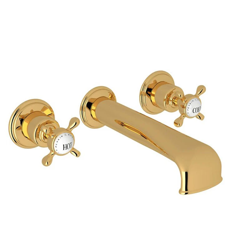 Tub Filler Edwardian Wall Mount 2 Cross/Lever Unlacquered Brass - Frankwebs