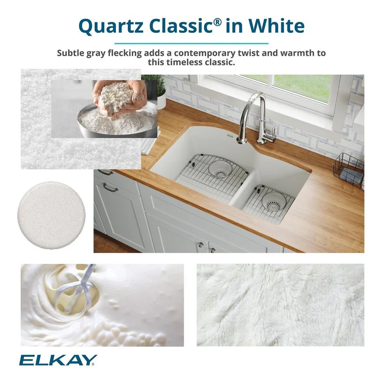 Kitchen Sink Quartz Classic 33 x 22 Inch Double Bowl Offset 60/40; Aqua Divide; Sink Kit White Undermount - Frankwebs
