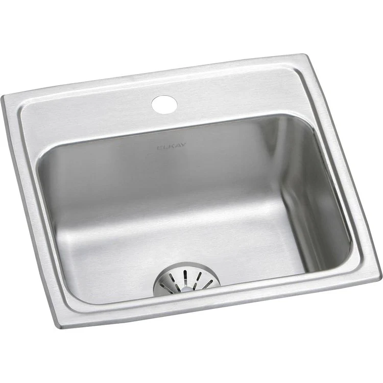 Kitchen Sink Lustertone Classic 19.5 x 19 Inch Single Bowl with Perfect Drain 1 Hole Lustrous Satin Drop-In Stainless Steel Drain Location Center Bottom Only Pads - Frankwebs