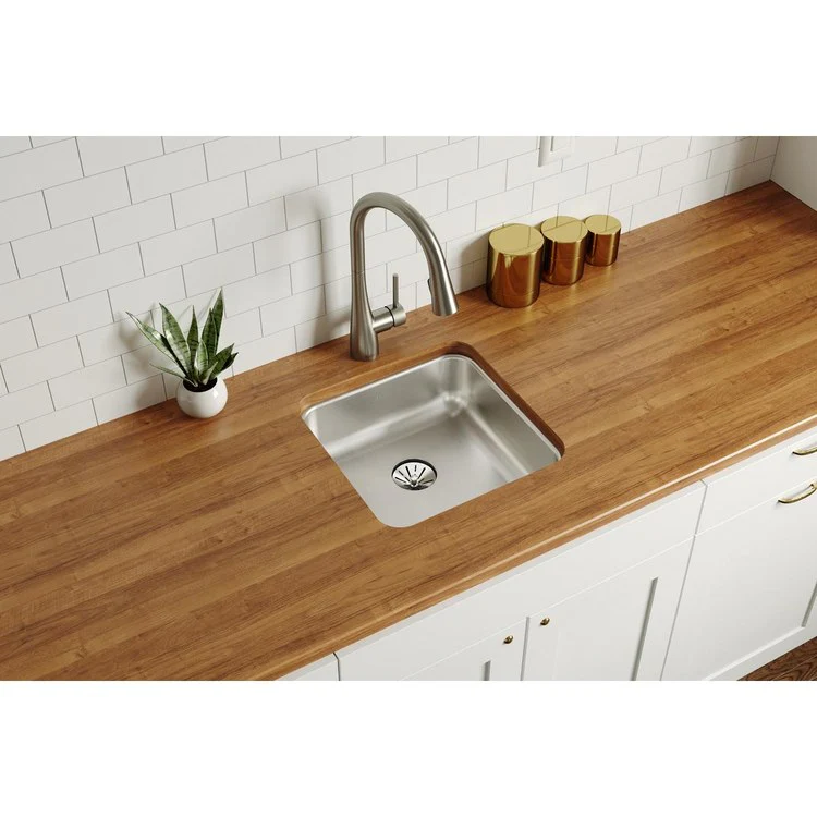 Kitchen Sink Lustertone Classic 16.5 x 16.5 Inch Single Bowl with Perfect Drain ADA Lustrous Satin Undermount Square Drain Location Rear Center Depth 6-7/8 Inch Bottom Only Pads - Frankwebs