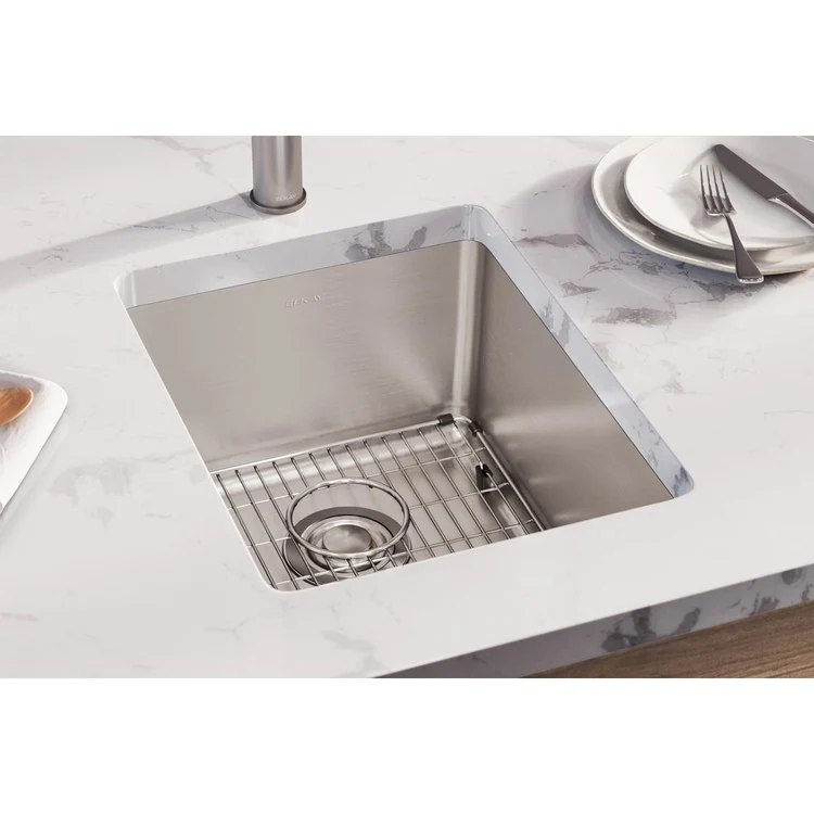 Sink Kit Lustertone Iconix 16.5 x 20.5 Inch Single Bowl Luminous Satin Bottom Grid Drain Strainer - Frankwebs