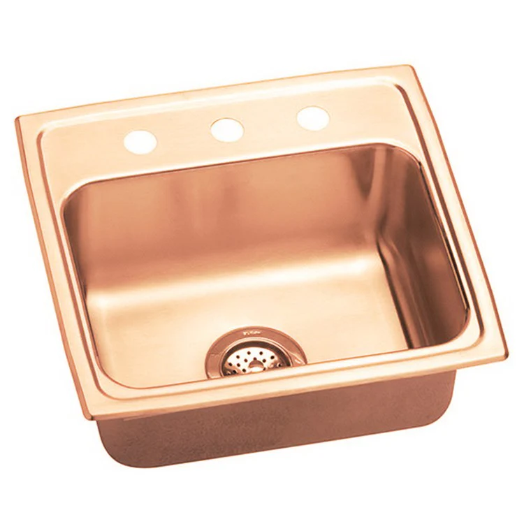 Kitchen Sink 19.5 x 19 Inch Single Bowl Antimicrobial Copper OS4 Hole Lustrous Satin Drop-In - Frankwebs