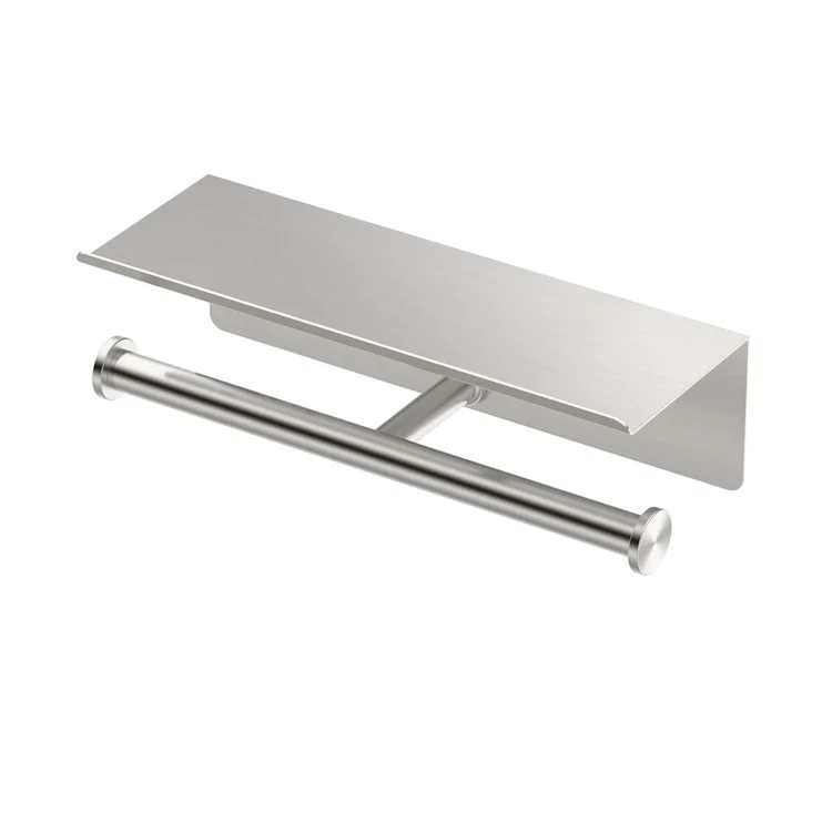 Toilet Paper Holder Latitude II Double Holder with Shelf Satin Nickel Metal Wall Mount - Frankwebs