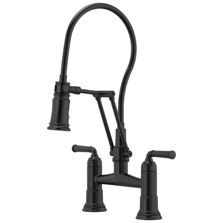 Kitchen Faucet Rook Bridge with Finished Semi-Flexible Hose 2 Lever ADA Matte Black 1.8 Gallons per Minute - Frankwebs
