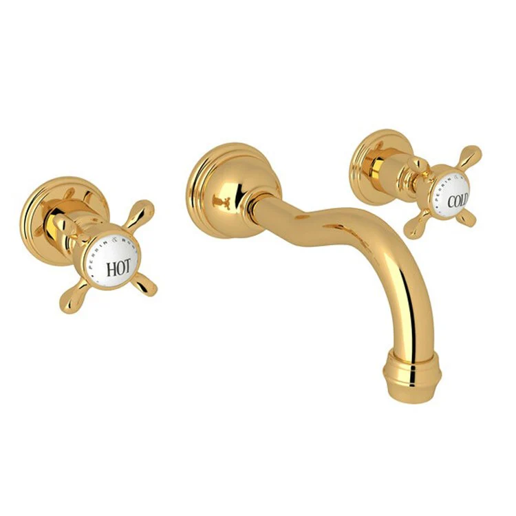 Lavatory Faucet Edwardian Wall Mount 2 Cross Unlacquered Brass 1.2 Gallons per Minute Column Spout - Frankwebs