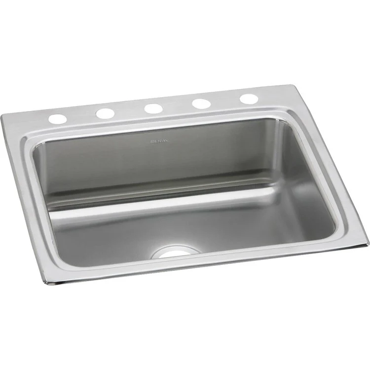 Kitchen Sink Lustertone Classic 25 x 22 Inch Single Bowl 5 Hole Lustrous Satin Drop-In Stainless Steel Drain Location Center Sides and Bottom Pads - Frankwebs