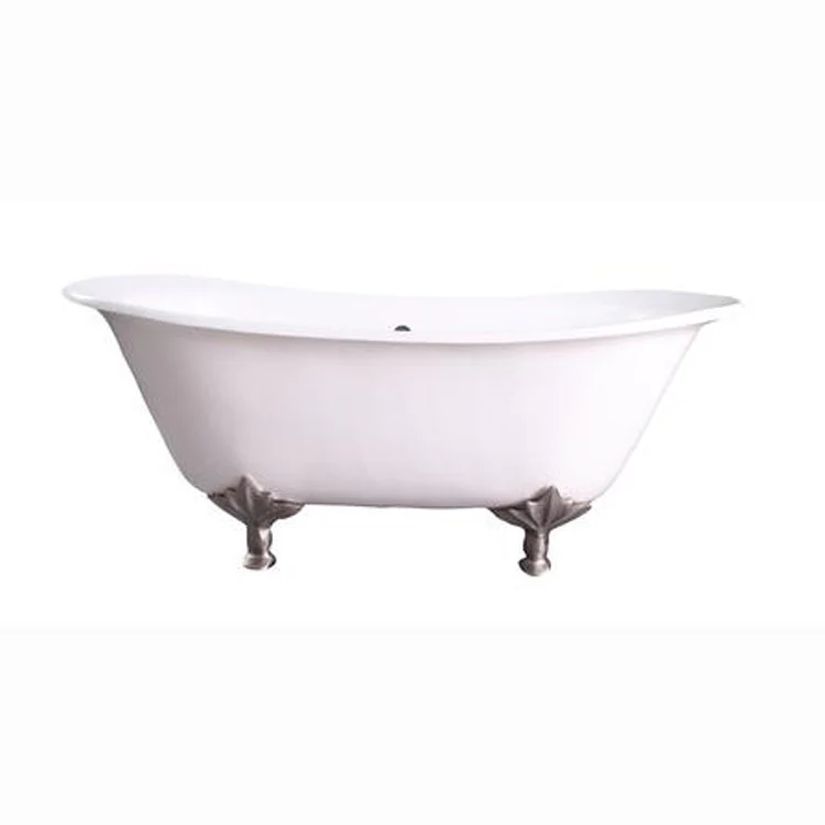 Freestanding Tub Maxmillian 67 Inch Double Slipper Oval Cast Iron White/Unfinished Leaf Feet No Faucet Holes - Frankwebs