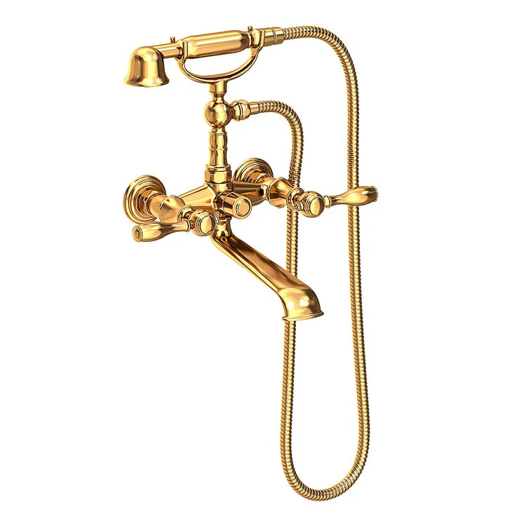 Tub Filler Victoria Wall Mount Exposed with Handshower 6 Inch Spread 2 Lever ADA Satin Brass PVD 2 Hole - Frankwebs