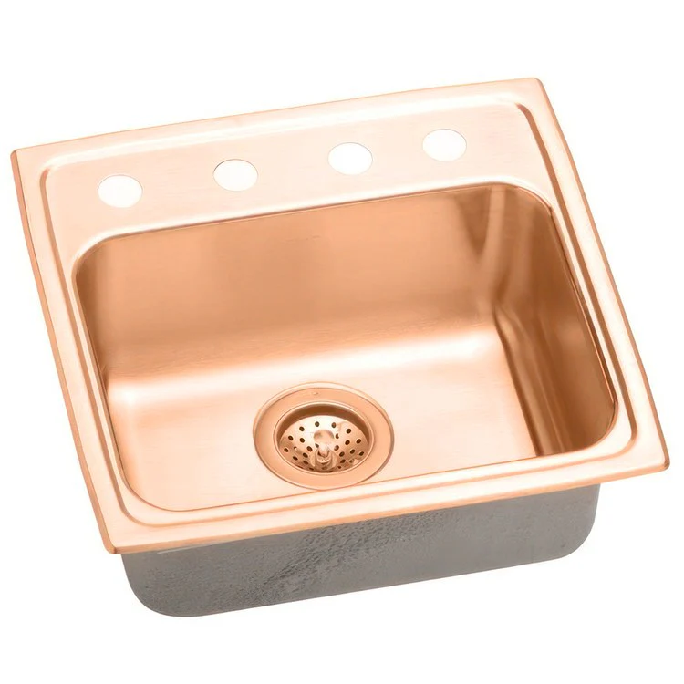 Kitchen Sink 19 x 18 Inch Single Bowl OS4 Hole ADA Copper Drop-In Rectangle Drain Location Rear Center Depth 6 Inch Bottom Only Pads - Frankwebs