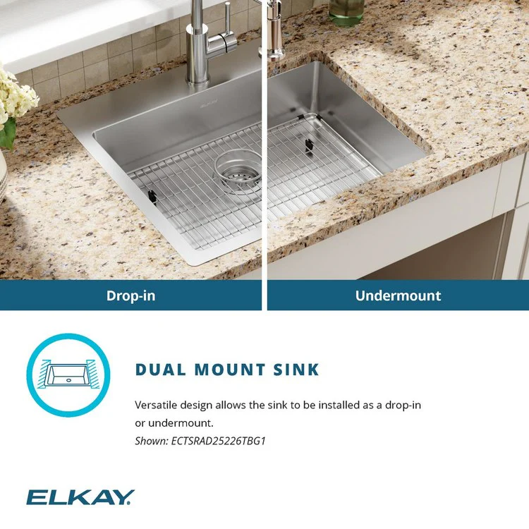 Kitchen Sink Crosstown 25 x 22 Inch Single Bowl 1 Hole ADA Polished Satin Drop-In Undermount Rectangle Drain Location Rear Center Depth 6 Inch Sound Guard - Frankwebs