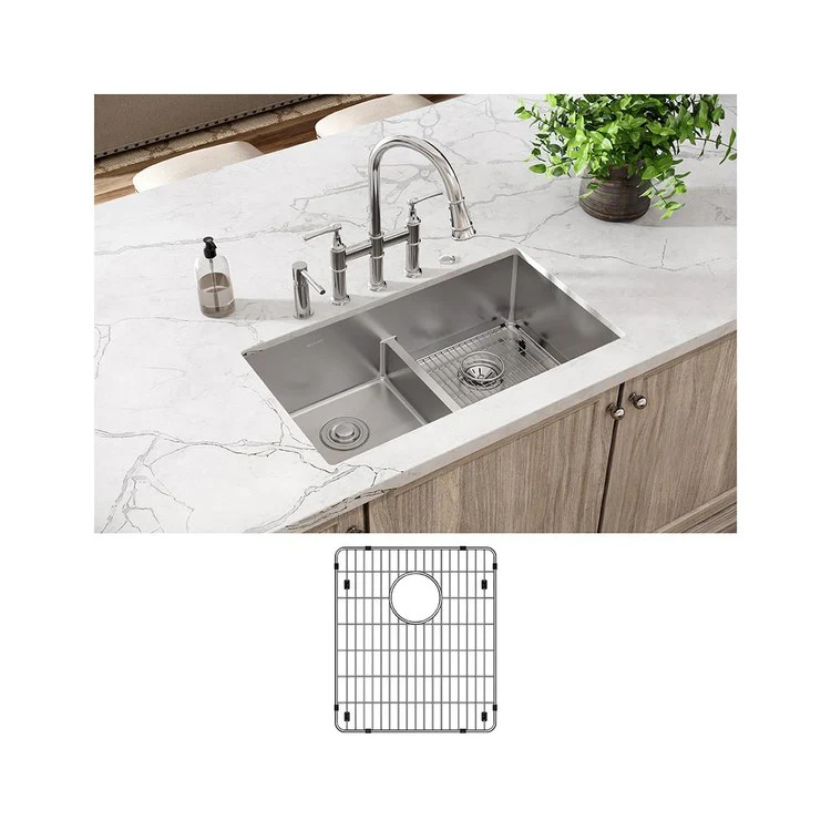 Kitchen Sink Crosstown 33 x 22 Inch Double Bowl Equal Kit with Aqua Divide 5 Hole Polished Satin Drop-In Undermount - Frankwebs