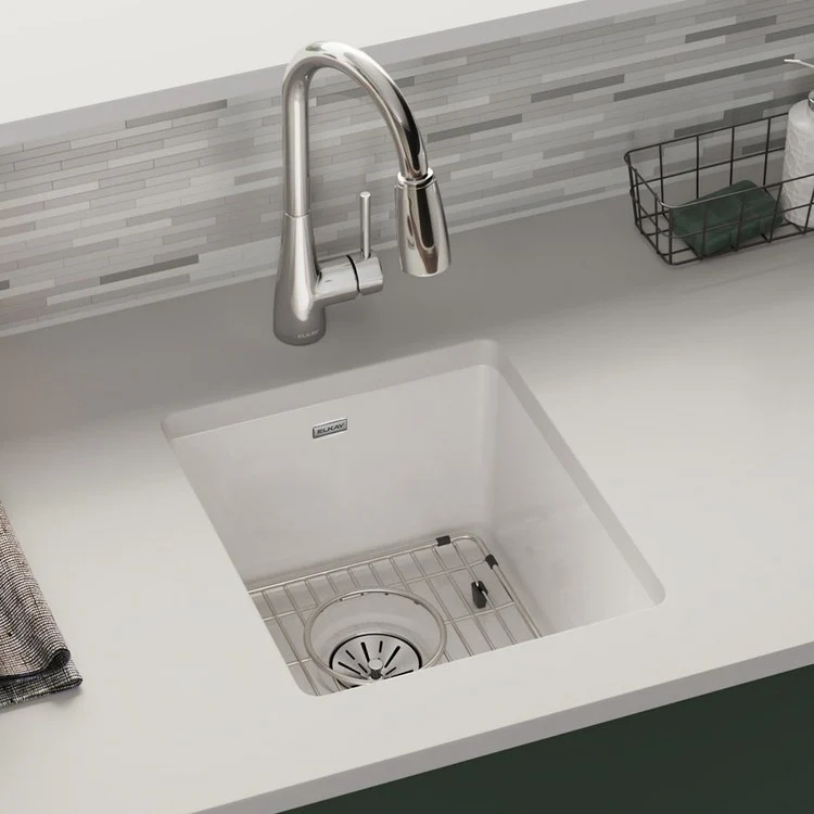 Sink Kit Fireclay Bar Sink Faucet Kit 16.5 x 19 Inch Single Bowl White Faucet Bottom Grid Drain and Cleaning Kit - Frankwebs