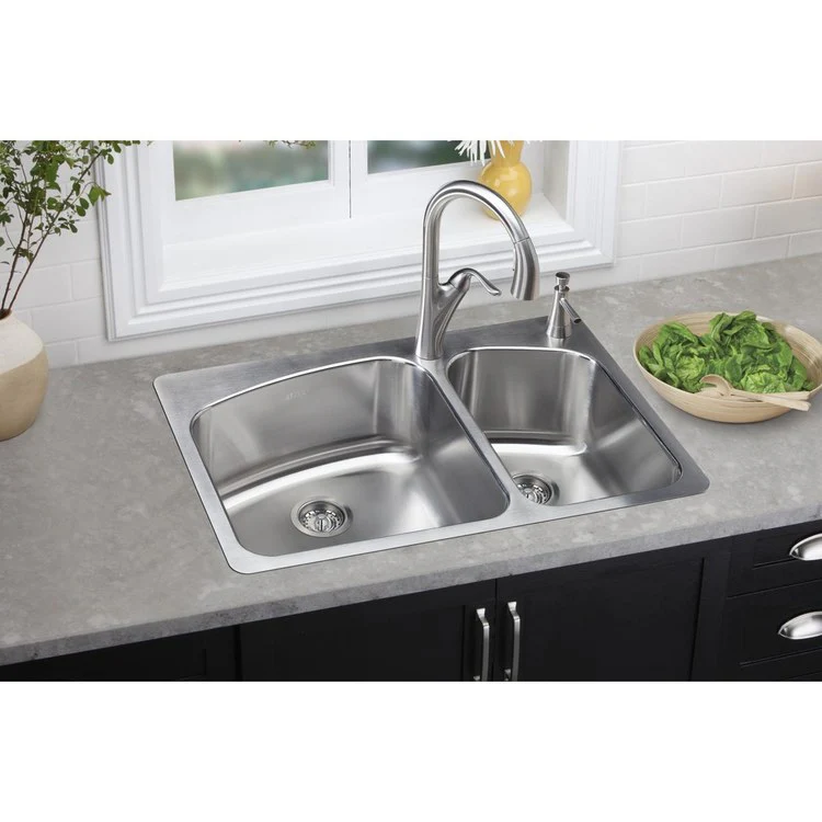 Kitchen Sink Dayton 33 x 22 Inch Double Bowl 60/40 Offset 2L Hole Premium Highlighted Satin Top Mount Undermount - Frankwebs