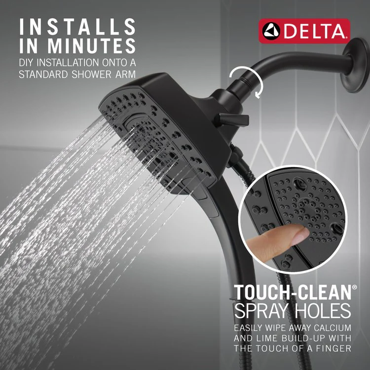 Handshower Combination In2ition Universal Showering Components H2Okinetic 2-In-1 Matte Black WaterSense 5 Function Includes 60-82 Inch Stretchable Metal Hose - Frankwebs