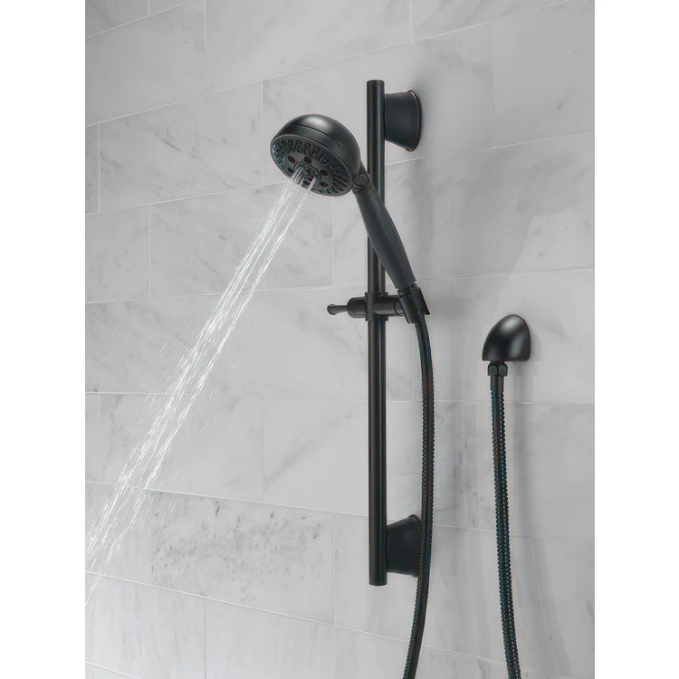 Handshower Set Universal Showering Components Matte Black 5 Function 1.75 Gallons per Minute 24 Inch Slide Bar with Holder - Frankwebs