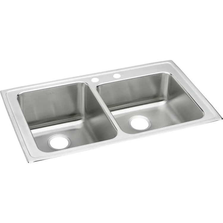 Kitchen Sink Lustertone Classic 37 x 22 Inch Double Bowl Offset 2 Hole Lustrous Satin Drop-In - Frankwebs