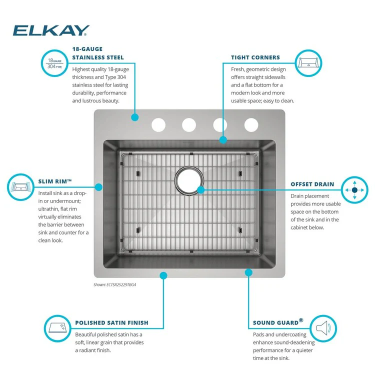 Kitchen Sink Crosstown 25 x 22 Inch Single Bowl 4 Hole Polished Satin Drop-In Undermount - Frankwebs