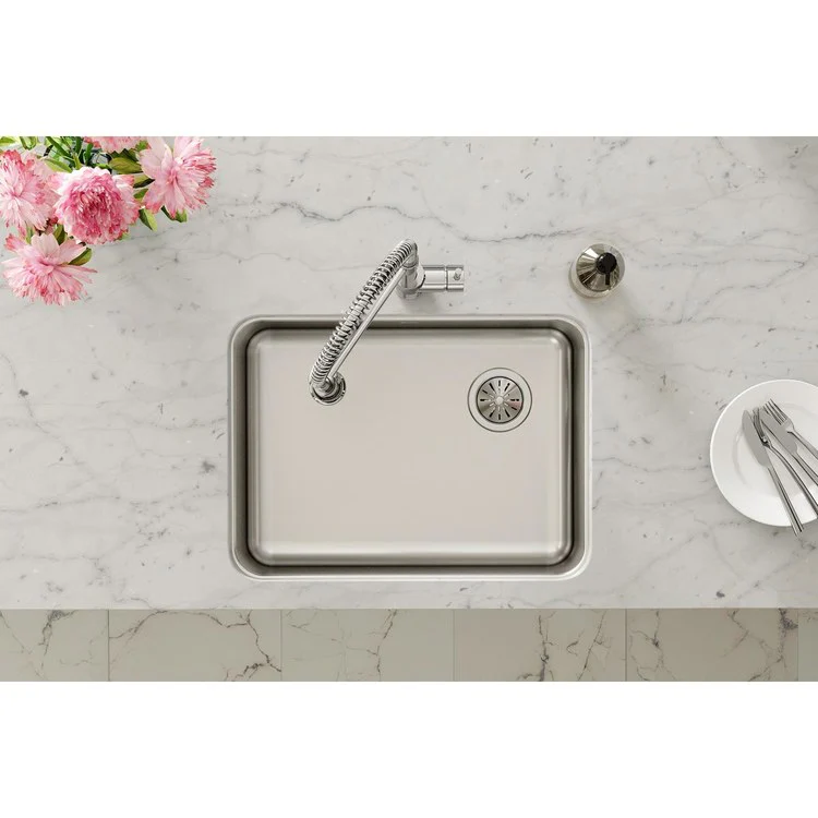 Kitchen Sink Lustertone Classic 25.5 x 19.25 Inch Depth 8 Inch Single Bowl Lustrous Satin Undermount Drain Location Rear Right - Frankwebs