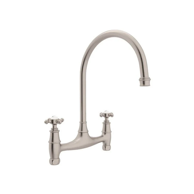 Kitchen Faucet Georgian Era 7-7/8 Inch Spread 2 Cross Satin Nickel Bridge Swivel Spout 1.8 Gallons per Minute 7-7/8 Inch - Frankwebs