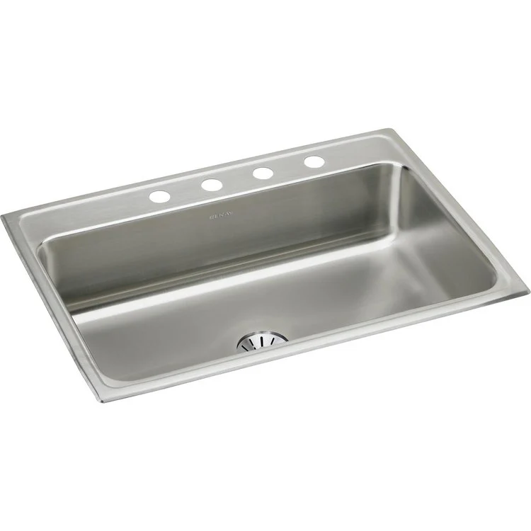 Kitchen Sink Lustertone Classic 31 x 22 Inch Single Bowl with Perfect Drain 4 Hole Lustertone Top Mount Stainless Steel Drain Location Center Bottom Only Pads - Frankwebs