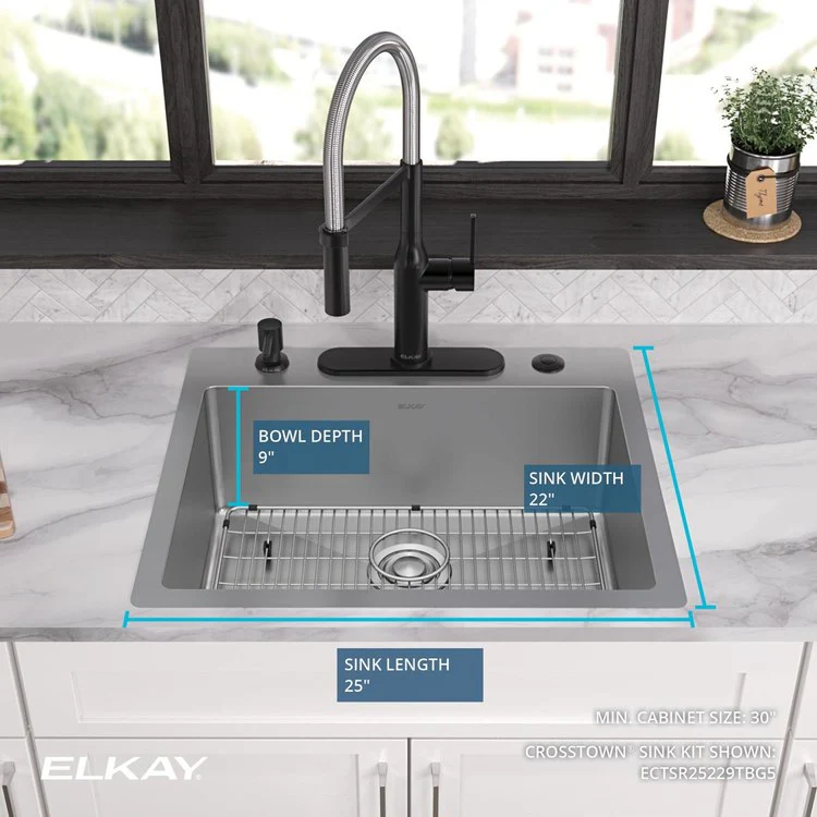 Kitchen Sink Crosstown 25 x 22 Inch Single Bowl 5 Hole Polished Satin Drop-In Undermount - Frankwebs