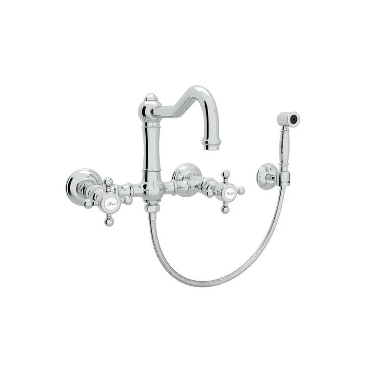 Kitchen Faucet Acqui with Sidespray 2 Cross Handle Polished Nickel Column Spout Bridge 7 Inch 1.5 Gallons per Minute - Frankwebs