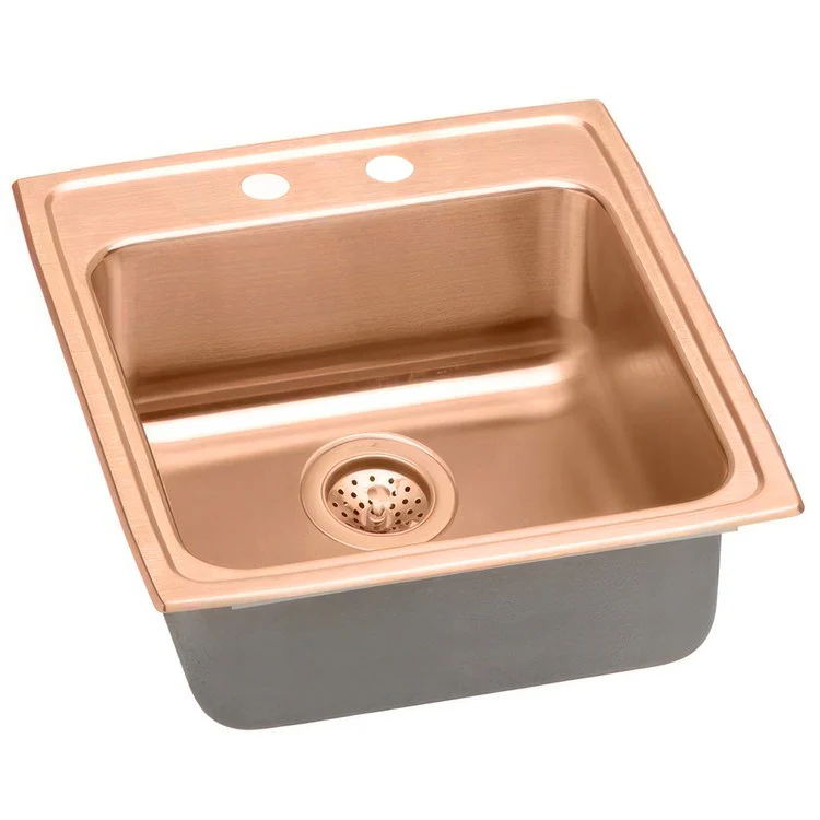 Kitchen Sink 19.5 x 22 Inch Single Bowl 2 Hole ADA Copper Drop-In Rectangle Drain Location Rear Center Depth 6 Inch Full Spray Sides and Bottom - Frankwebs