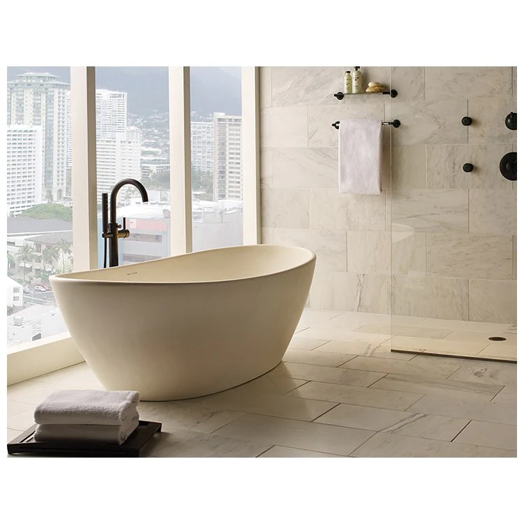Soaking Tub Elise 73 x 37 Inch Freestanding Integrated Pedestal Center White Gloss Sculpturestone 102 Gallons 21-3/4 Inch - Frankwebs