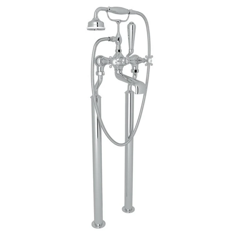 Tub Filler Georgian Era Exposed Floor Mount with Handshower 8 Inch Spread 3 Cross/Lever Polished Chrome - Frankwebs