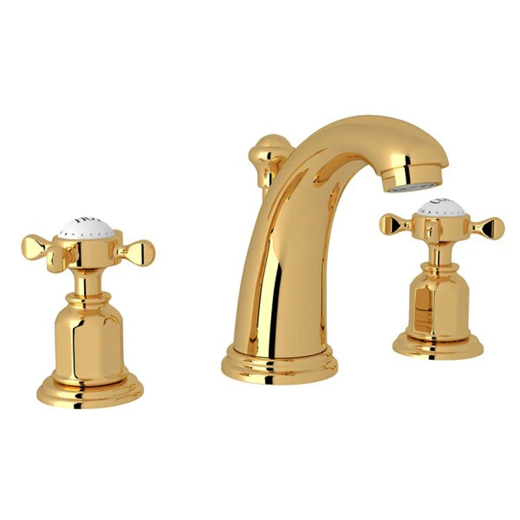 Lavatory Faucet Edwardian 6-16 Inch Spread 2 Cross English Gold 1.2 Gallons per Minute Fixed High Neck Spout - Frankwebs
