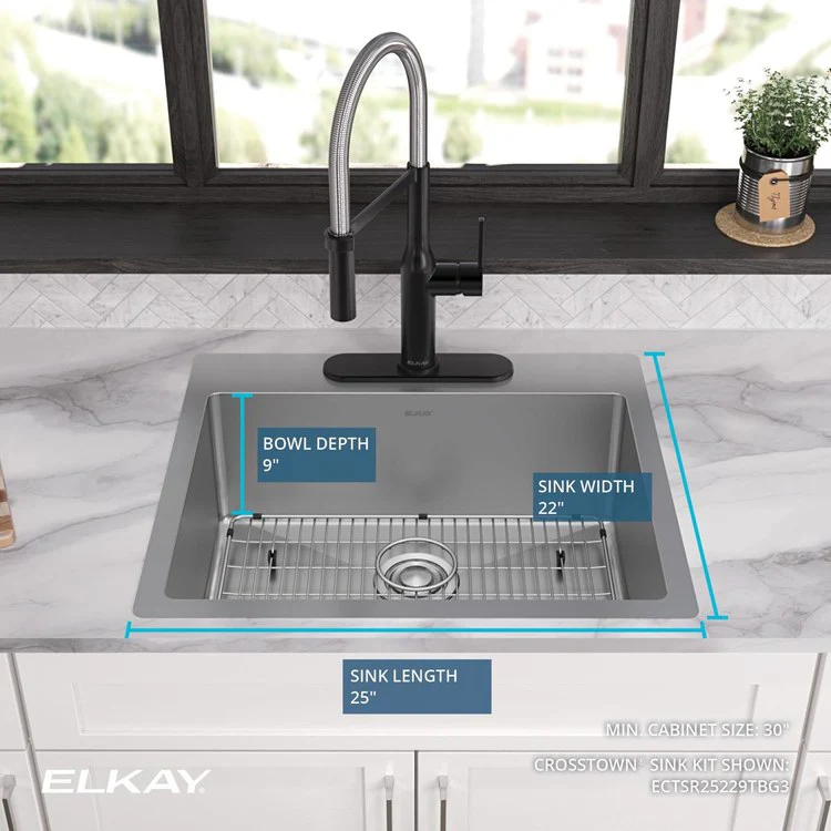 Kitchen Sink Crosstown 25 x 22 Inch Single Bowl 3 Hole Polished Satin Drop-In Undermount - Frankwebs