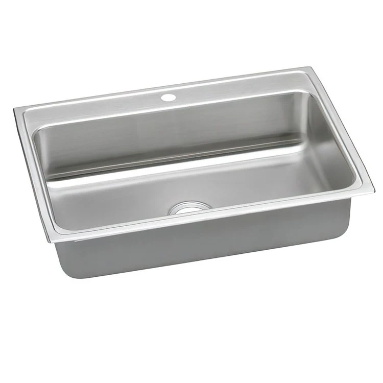 Kitchen Sink Lustertone Classic 31 x 22 Inch Single Bowl 1 Hole ADA Lustrous Satin Drop-In Rectangle Drain Location Rear Center Depth 5 Inch Quick Clip Mounting System Bottom Only Pads - Frankwebs
