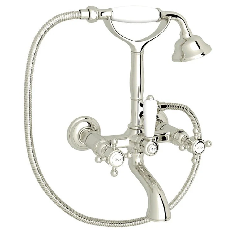 Tub Filler Wall Mount with Handshower 3 Cross Exposed Spout Polished Nickel - Frankwebs