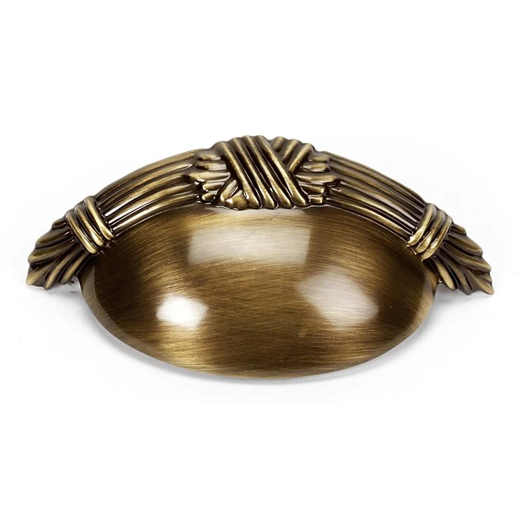 Pull Ribbon and Reed Cup Antique English Matte Brass 3 Inch 3-5/8 Inch 1-1/8 Inch - Frankwebs