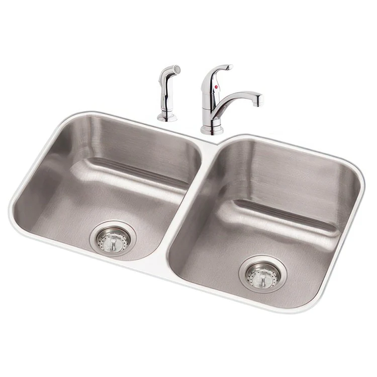 Sink Kit Dayton Offset 31.75 x 20.5 Inch Double Bowl Radiant Satin Faucet Two Drains - Frankwebs
