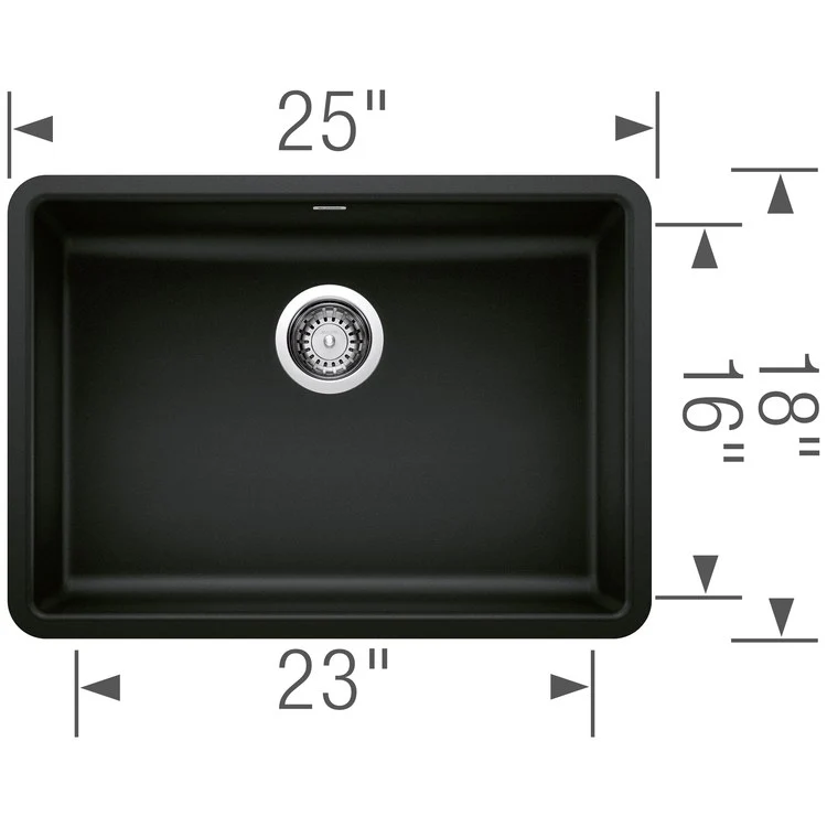 Kitchen Sink Precis 25 x 18 Inch Single Bowl Single ADA Coal Black Undermount Rectangle Drain Location Rear Center Depth 5 Inch Heat and Scratch Resistant - Frankwebs