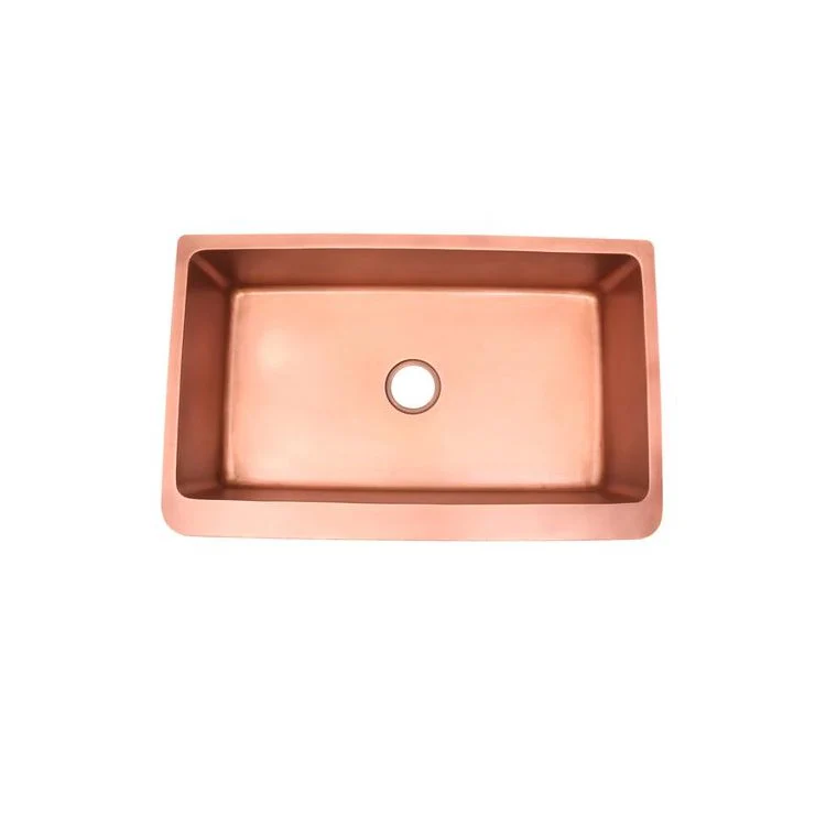 Kitchen Sink 36L x 22W Inch Single Bowl Barroca Farmer Smooth Interior Hammered Antique Copper Round Edge Rectangle - Frankwebs