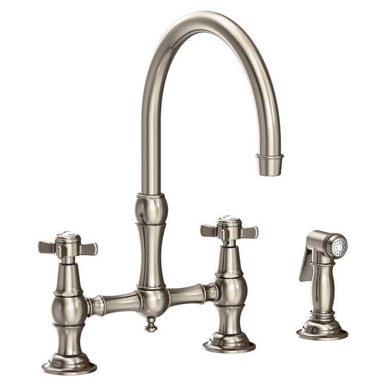Kitchen Faucet Fairfield Bridge 8 Inch Spread 2 Cross ADA Antique Nickel Side Spray Spout Height 9 Inch Spout Reach 9 Inch 1.8 Gallons per Minute - Frankwebs