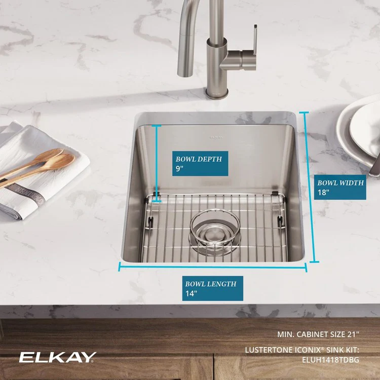 Sink Kit Lustertone Iconix 16.5 x 20.5 Inch Single Bowl Luminous Satin Bottom Grid Drain Strainer - Frankwebs