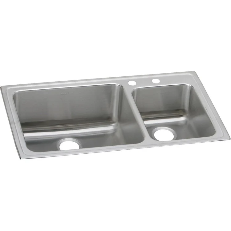 Kitchen Sink Lustertone Classic 37 x 22 Inch Double Bowl Offset 60/40 2 Hole Lustrous Satin Drop-In - Frankwebs